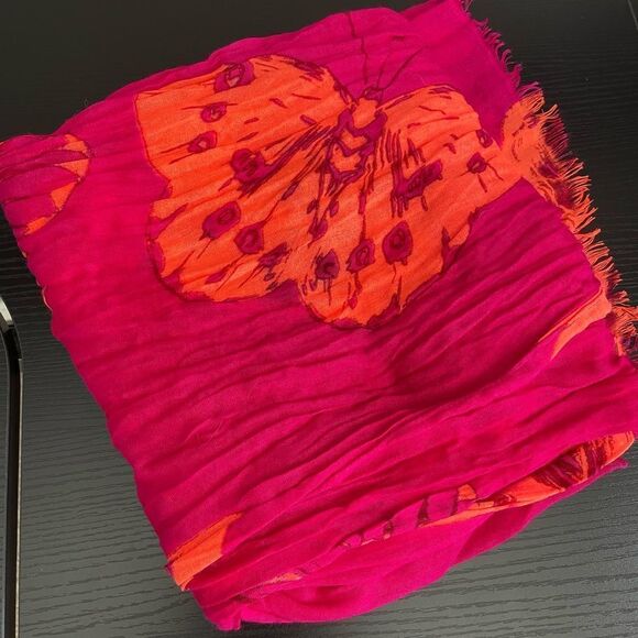 Fuchsia/Bright Pink and Orange Butterfly Scarf - Picture 4 of 10